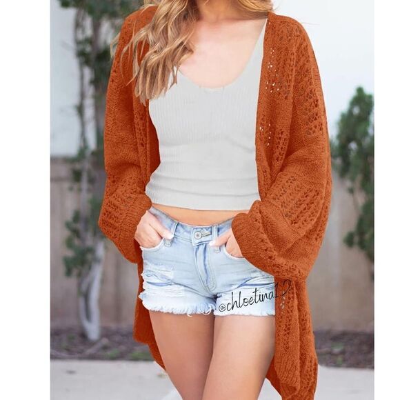 New Long Sleeves Oversized Hollow Out Cardigan Sweater - Picture 3 of 11